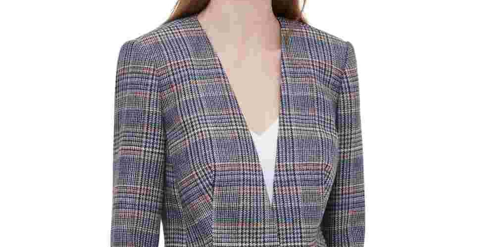 Calvin Klein Women's Plaid Tweed Blazer Brown Size 4