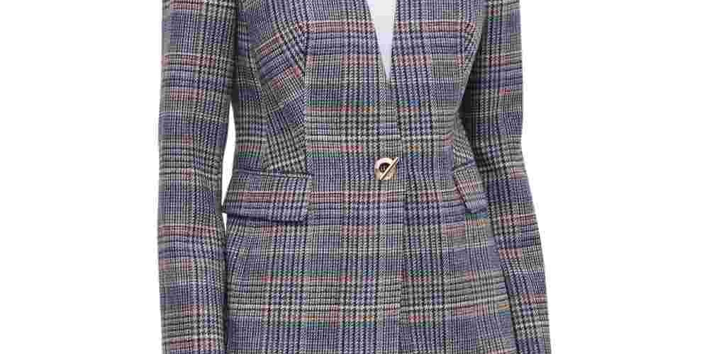 Calvin Klein Women's Plaid Tweed Blazer Brown Size 4