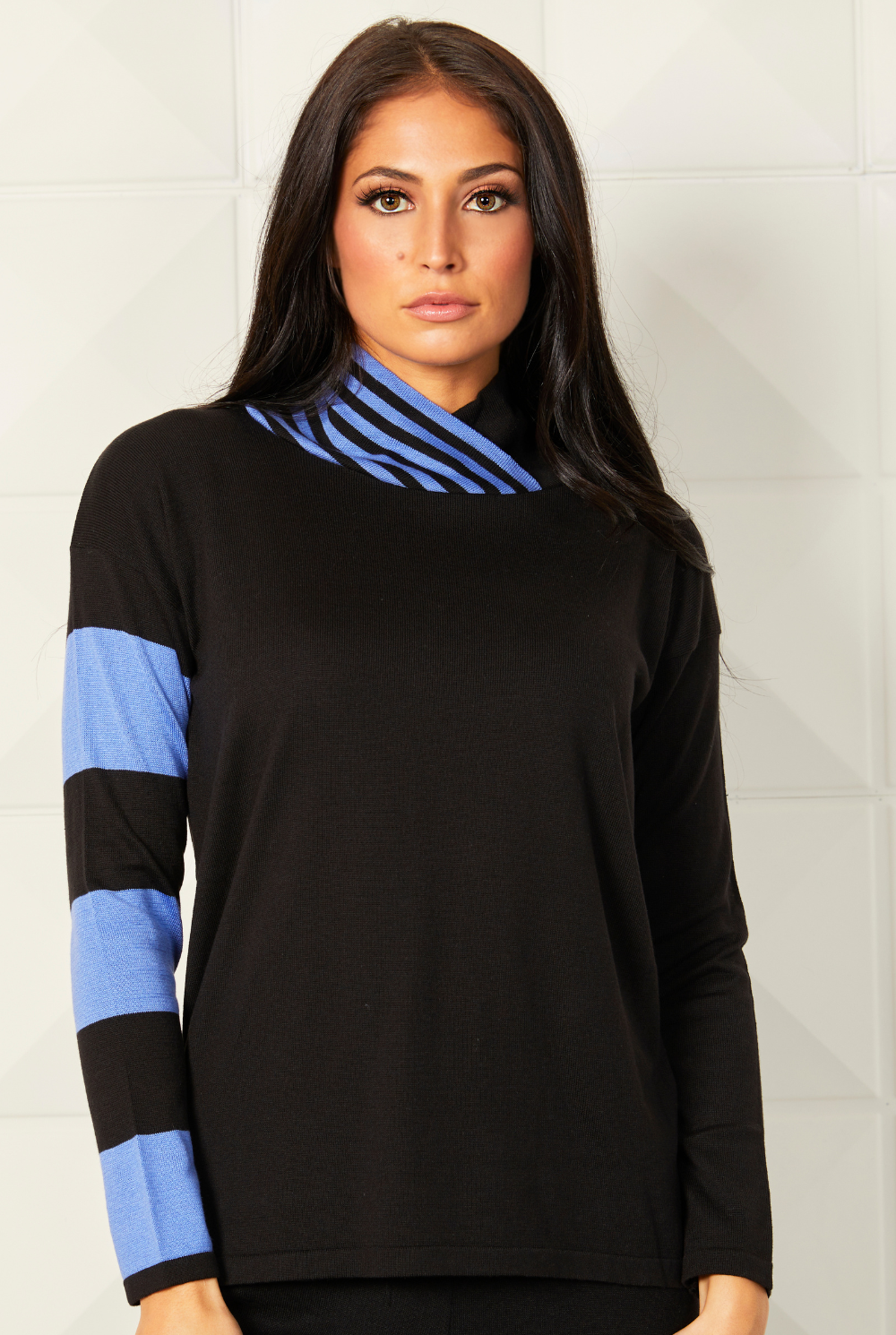 Angel Apparel Stripe Funnel Neck Sweater