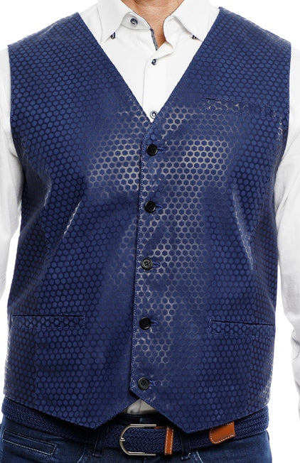 Deep Blue Polkadot Leather Vest