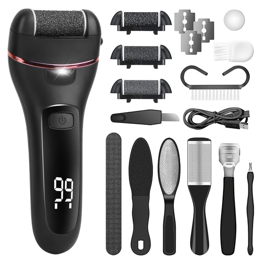 title:VYSN Electric Foot Callus Remover Foot Grinder Rechargeable Foot File Dead Skin Pedicure Machine w/ 3 Roller Heads 2 Speeds 18 in 1 Foot Care Tool;color:Black