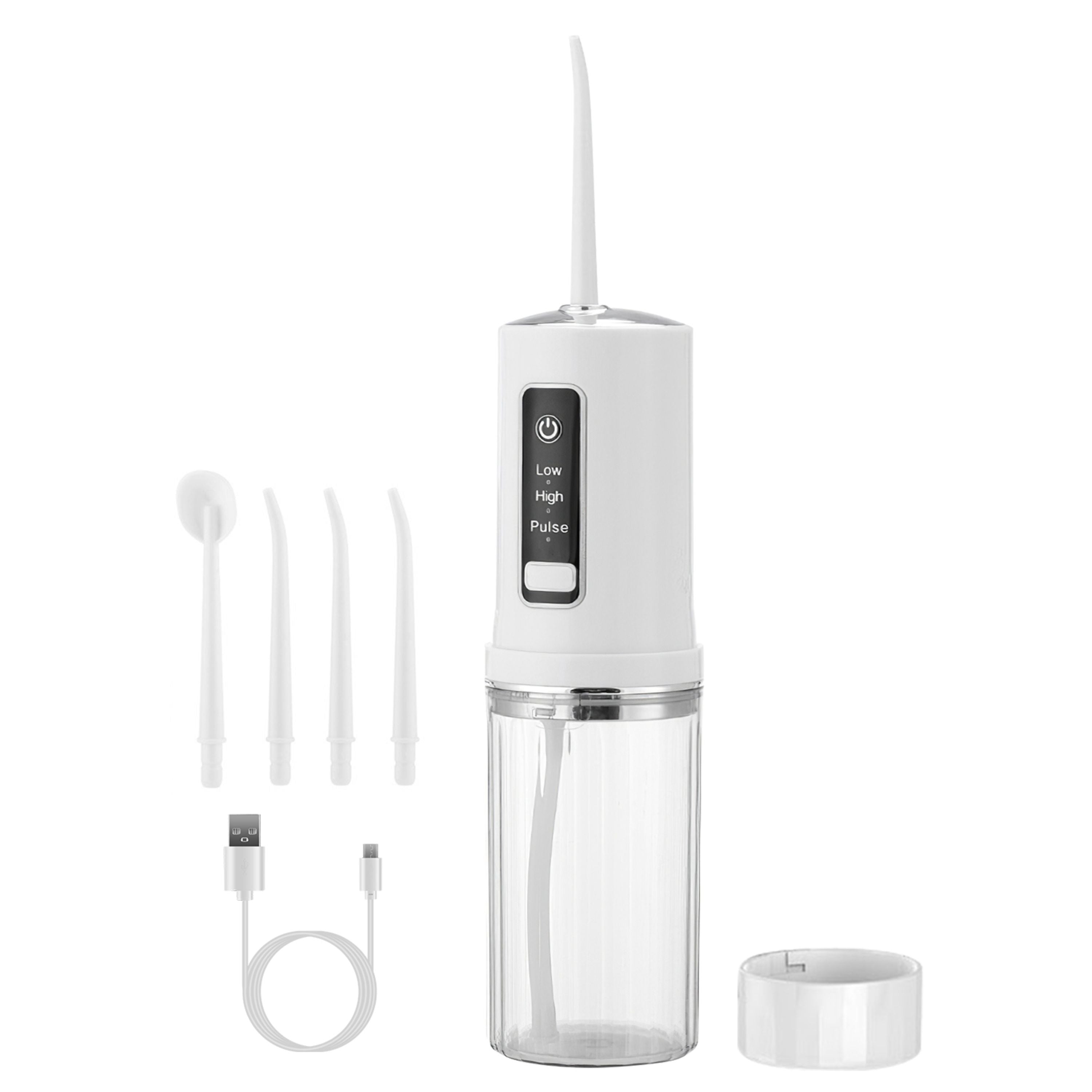 title:VYSN Portable Water Flosser Cordless Rechargeable Dental Oral Irrigator Waterproof Teeth Cleaner with 3 Modes 4 Nozzles 7.8oz Detachable Water Tank;color:White