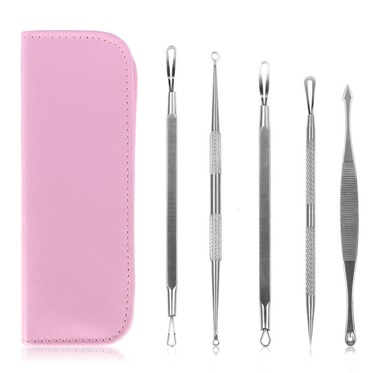 title:VYSN 5 Pcs Blackhead Remover Kit Pimple Comedone Extractor Tool Set Stainless Steel Facial Acne Blemish Whitehead Popping Zit Removing for Nose Face Skin;color:Pink