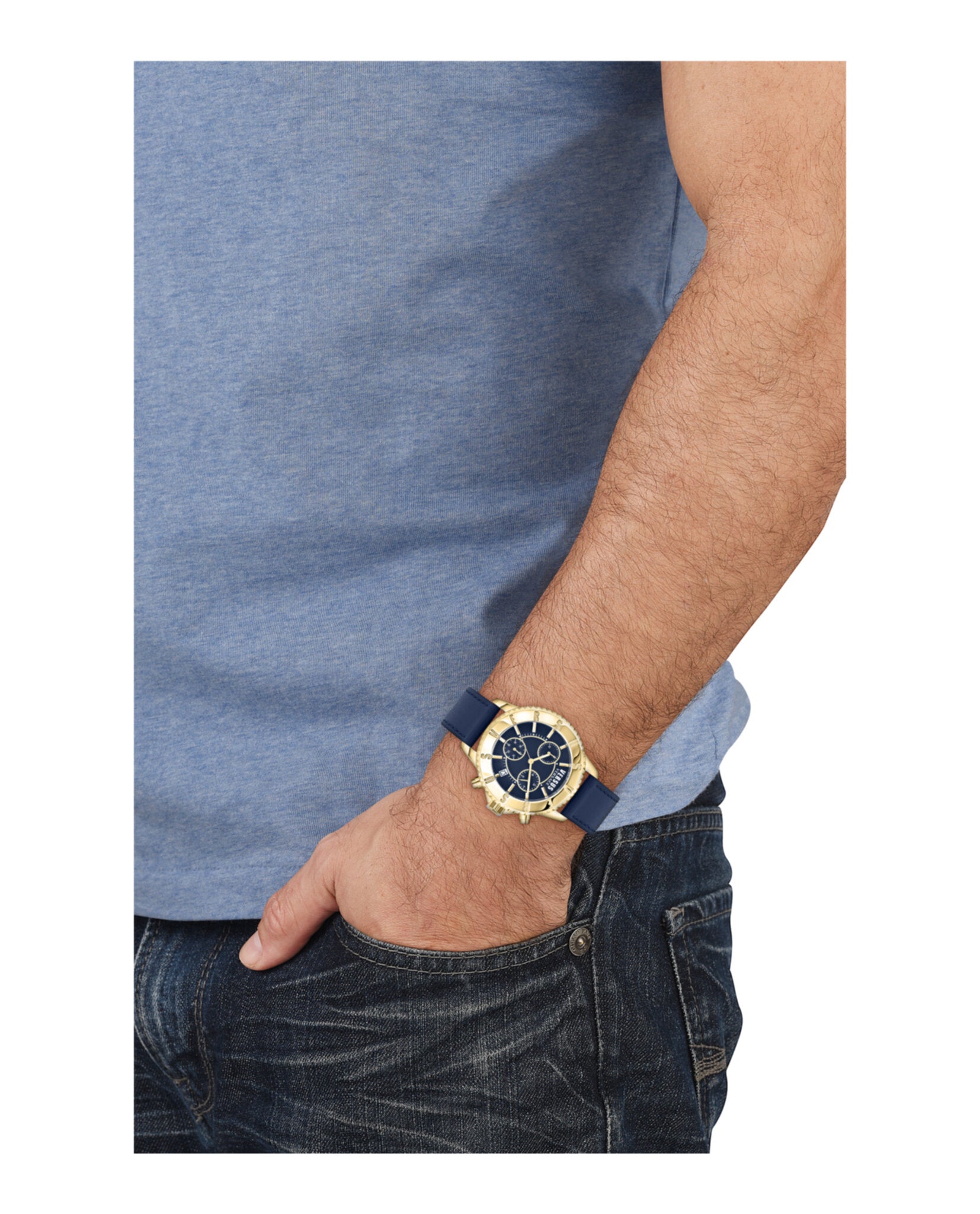 title:Tokyo Chronograph Watch;color:Gold & navy