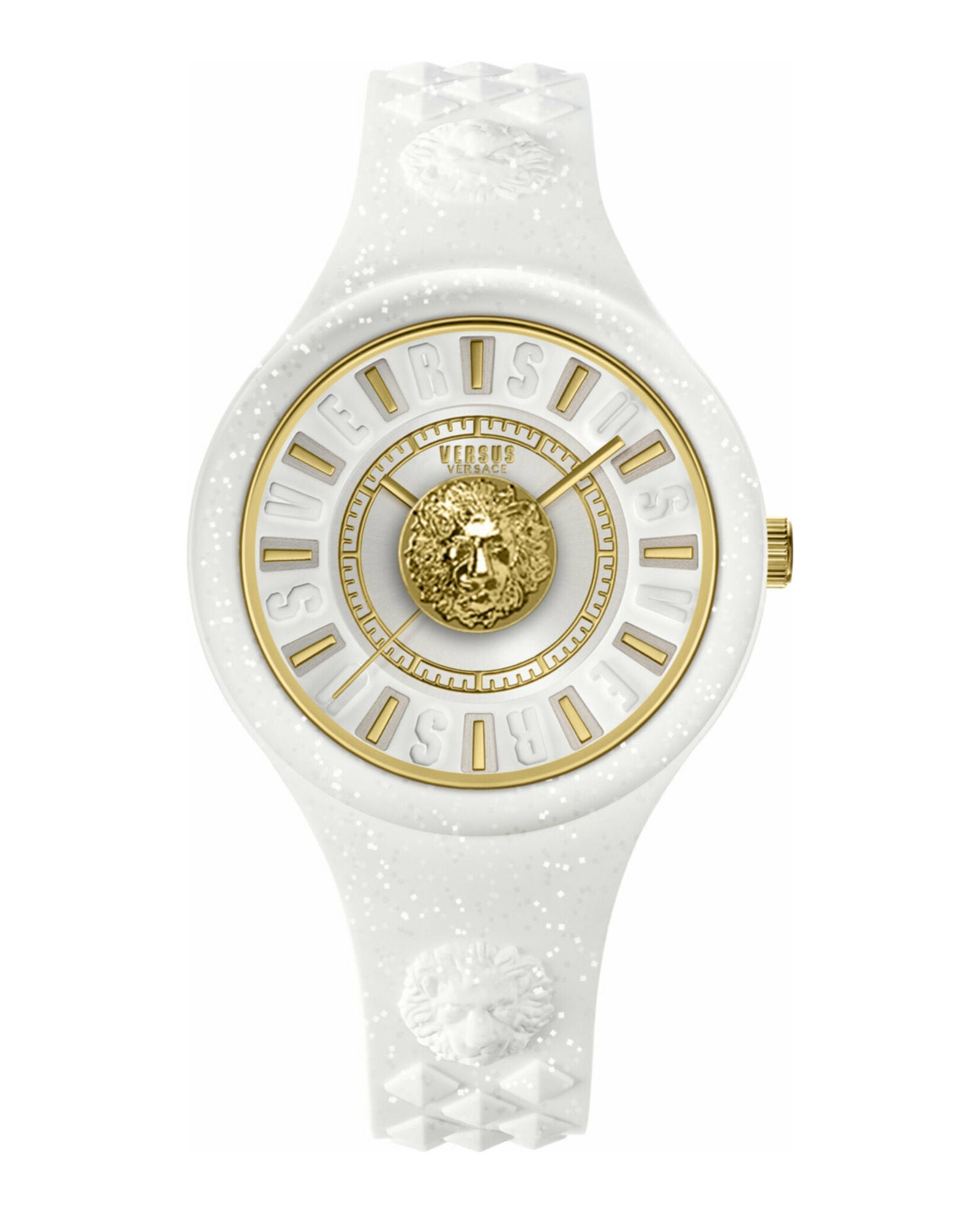 title:Fire Island Lion Silicone Watch;color:White and gold