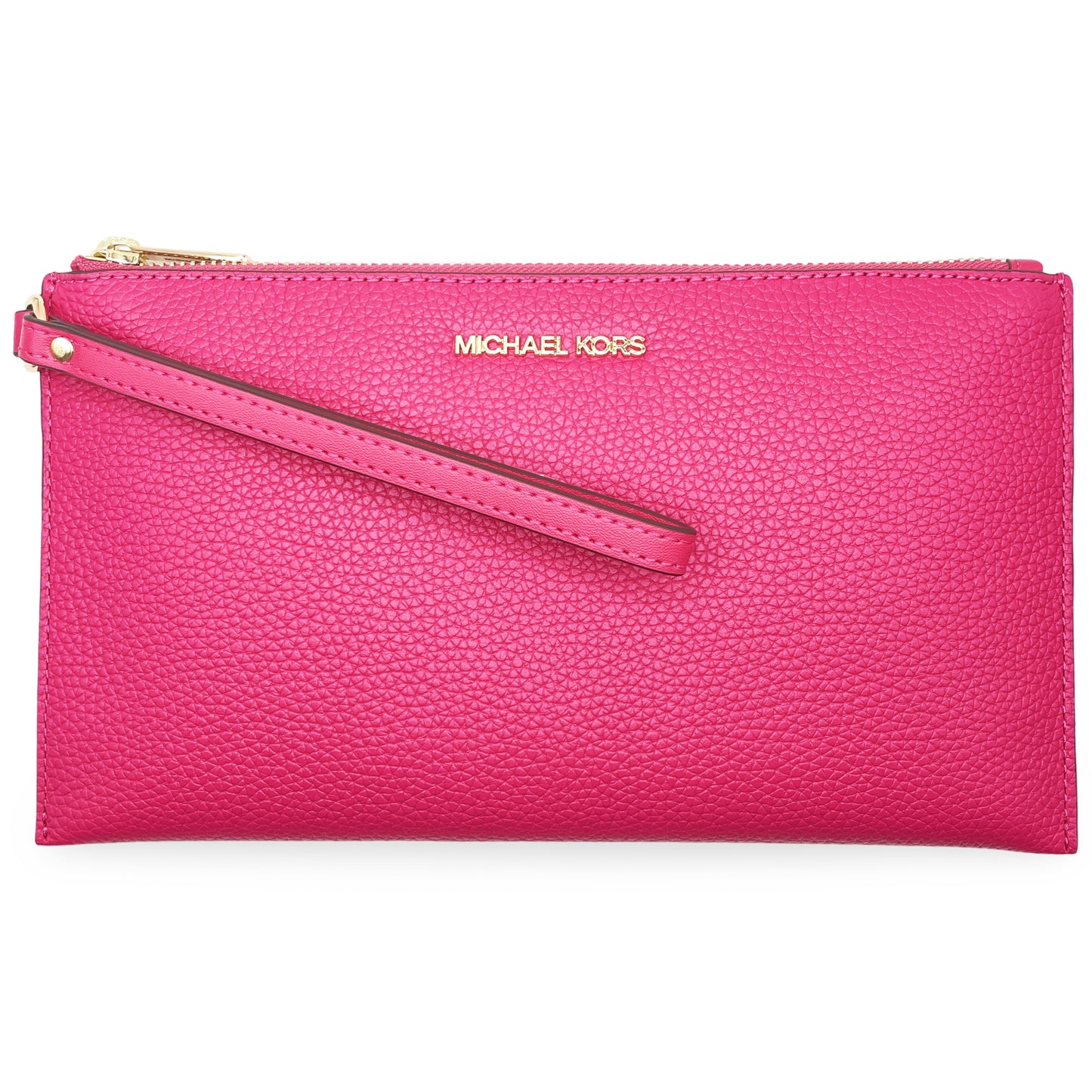 title:Michael Kors Women's Jet Set Travel Large Top Zip Pebbled Leather Wristlet Pouch;color:Electric Pink