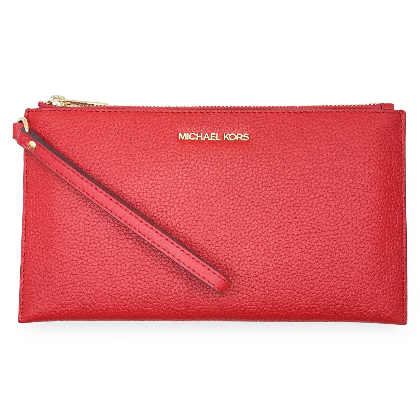 title:Michael Kors Women's Jet Set Travel Large Top Zip Pebbled Leather Wristlet Pouch;color:Bright Red