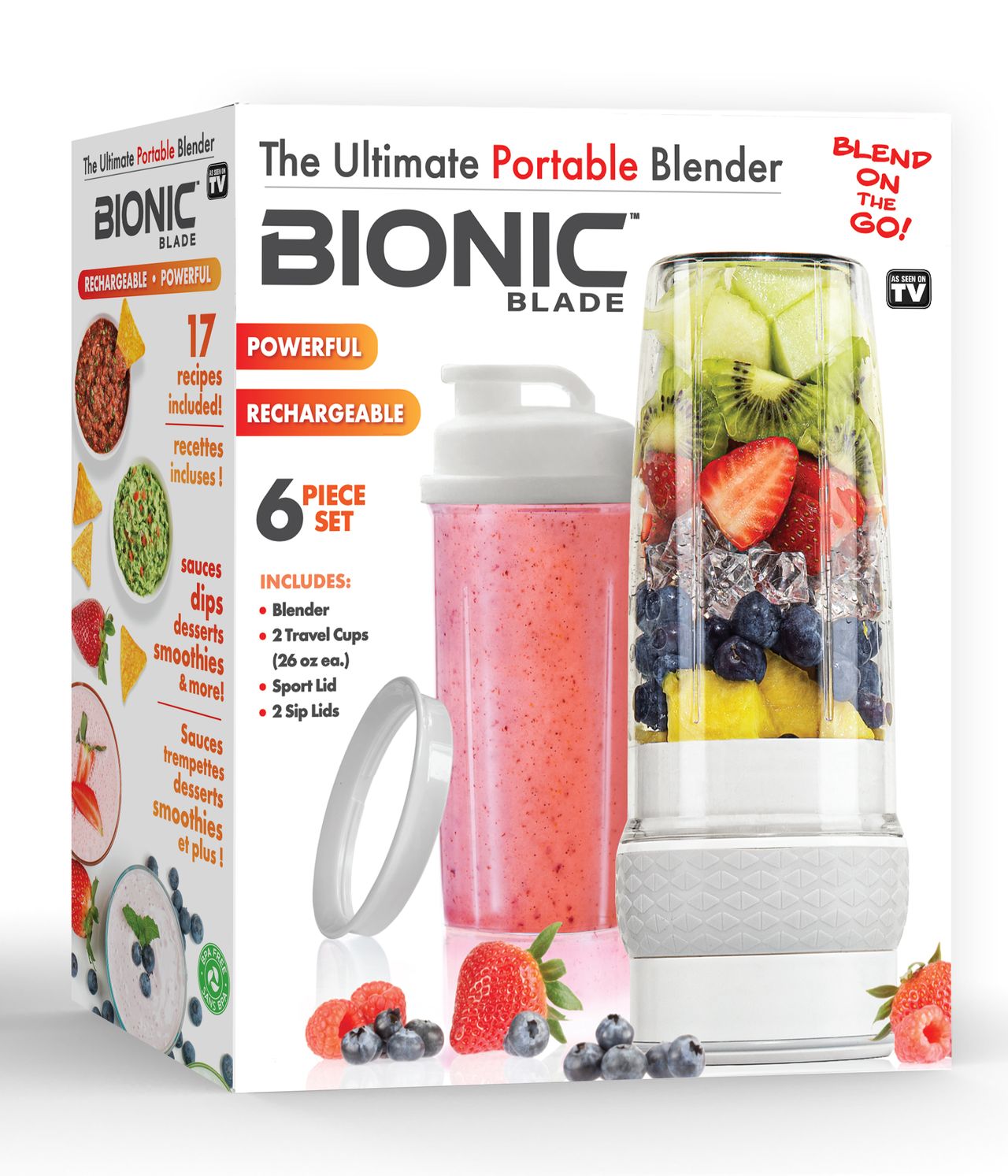 Bionic Blade Portable Blender - 18,000 RPM, USB Rechargeable Battery, Multiple Colors