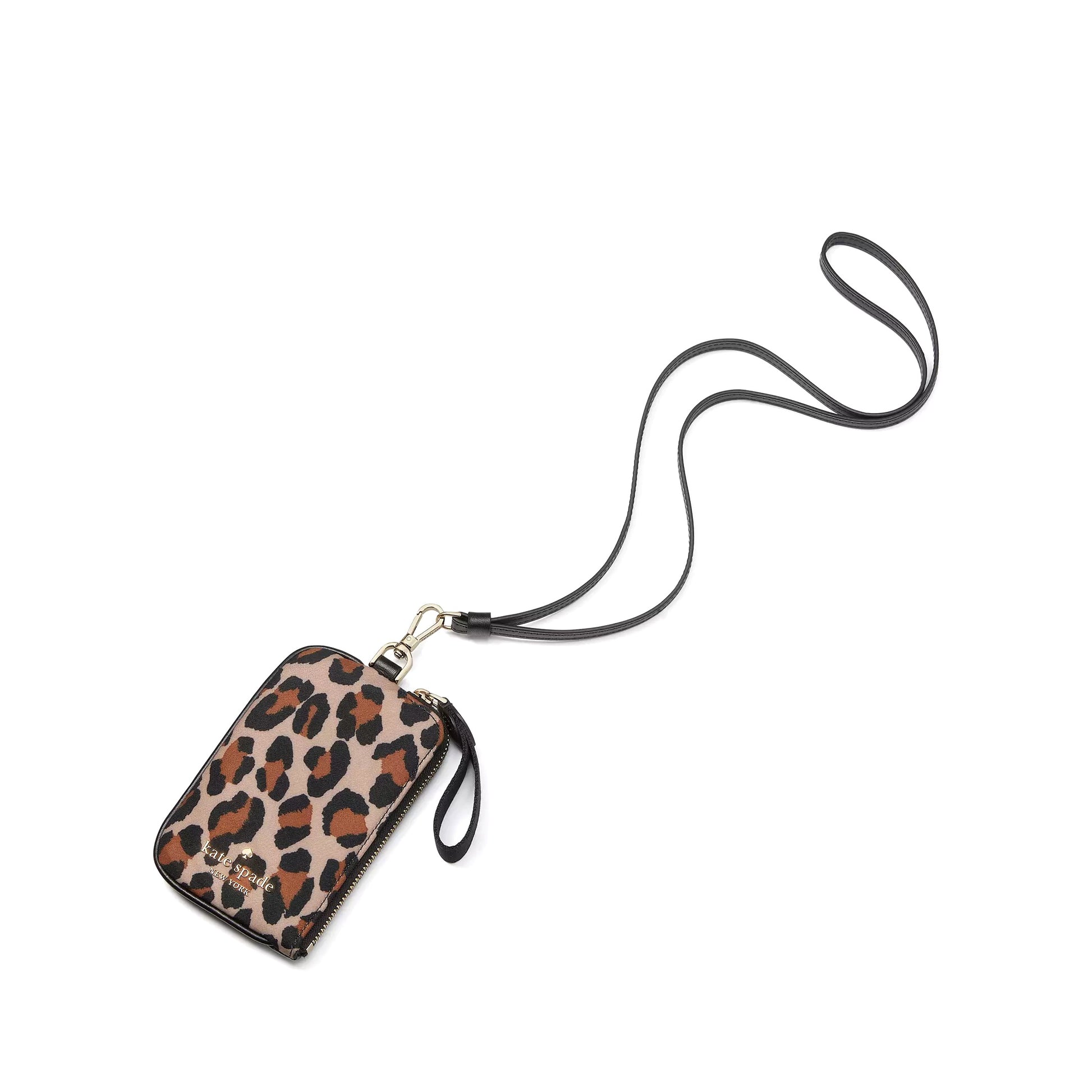 title:Kate Spade Women's Chelsea Leopard Card Case Lanyard;color:Brown Multi