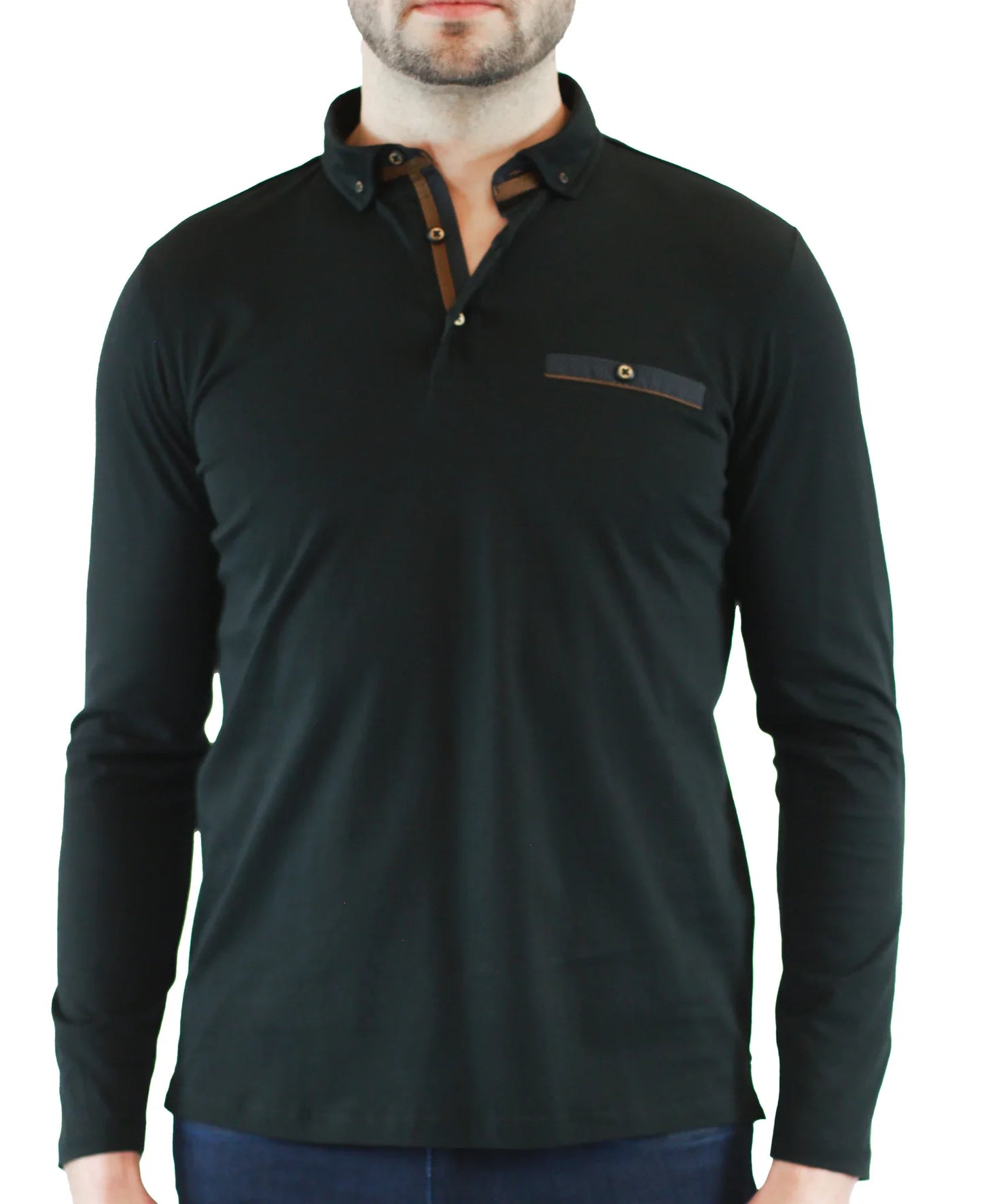 Max Colton Black Knit Long Sleeve Polo