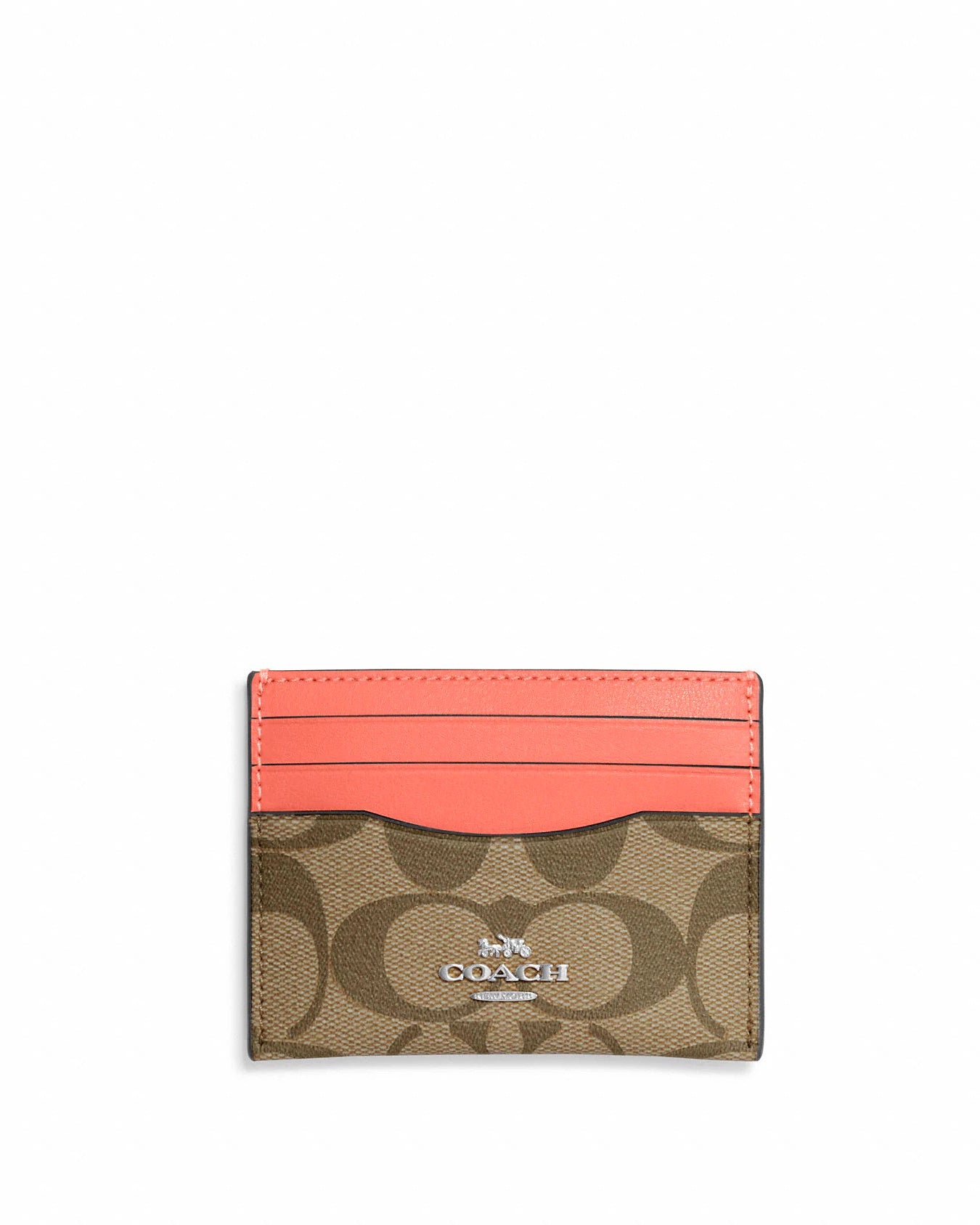 title:Coach Women's Slim Id Card Case In Signature Canvas;color:Khaki / Tangerine