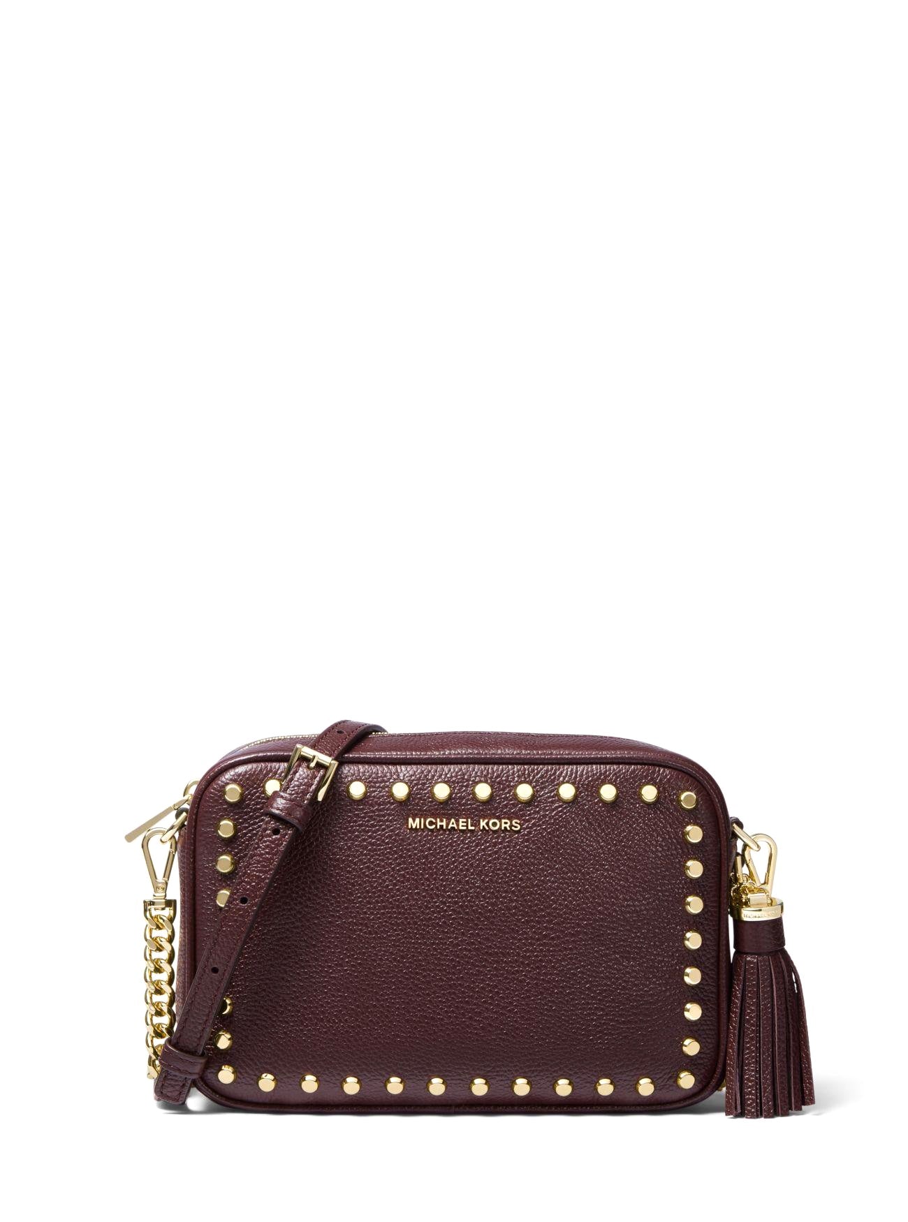 title:Michael Kors Women's Jet Set Medium Studded Leather Camera Bag;color:Barolo