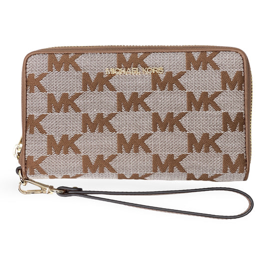 title:Michael Kors Women's Jet Set Travel Logo Jacquard Phone Wallet;color:Luggage