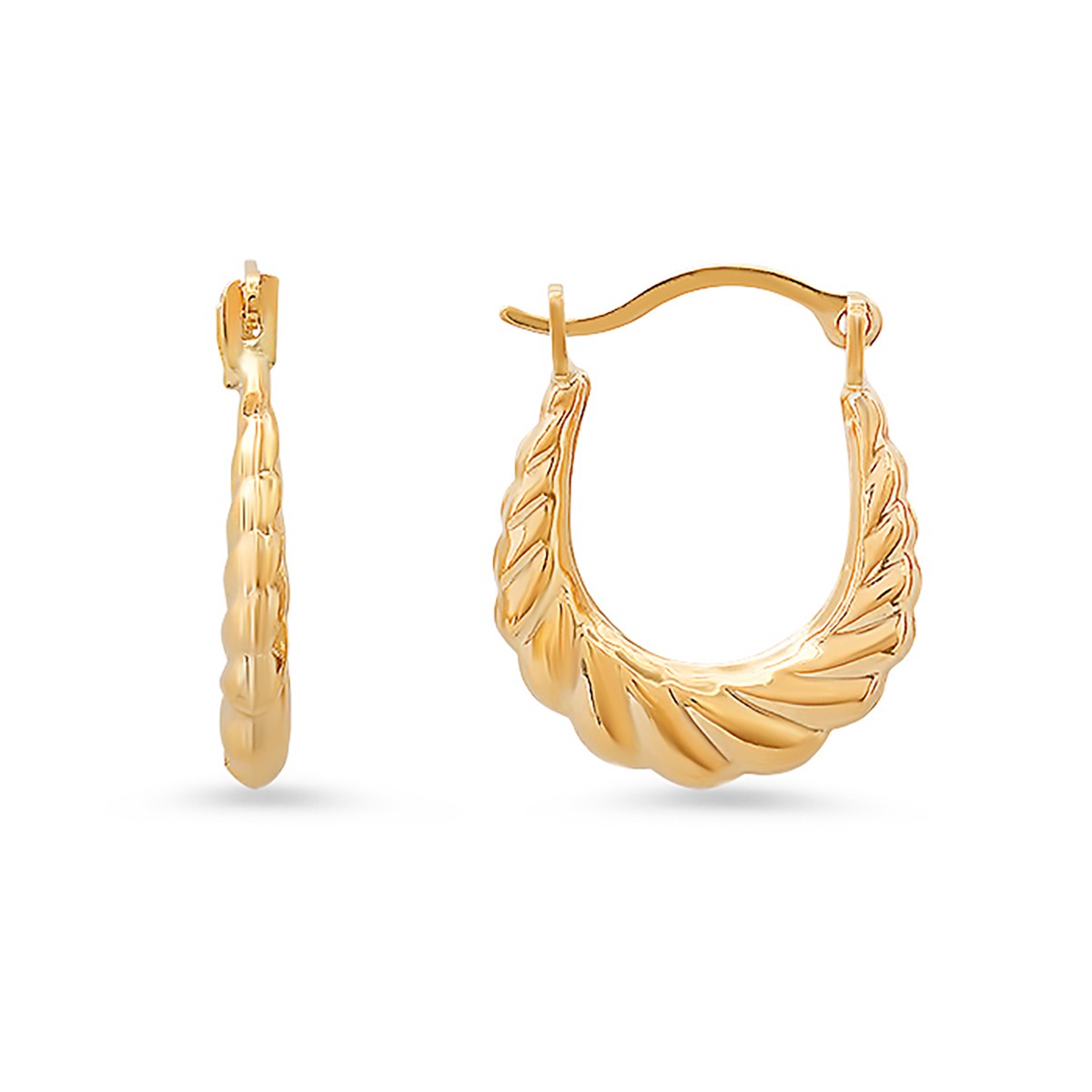 10k Yellow Gold Petite 15mm U Shaped Swirl Hoop Earrings - Ruumur