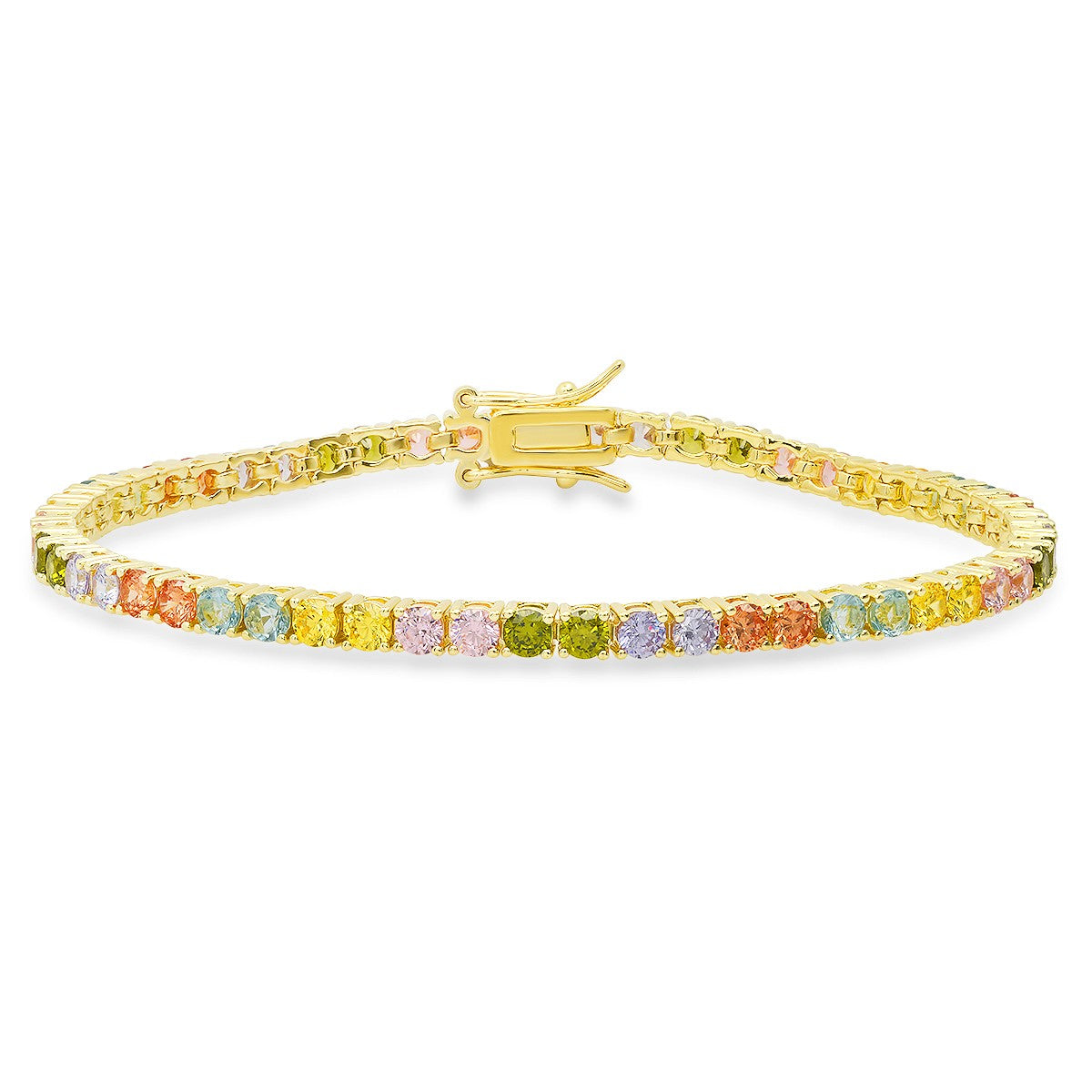 title:Sterling Silver 7.25" Multi-color CZ Tennis Bracelet;color:Gold