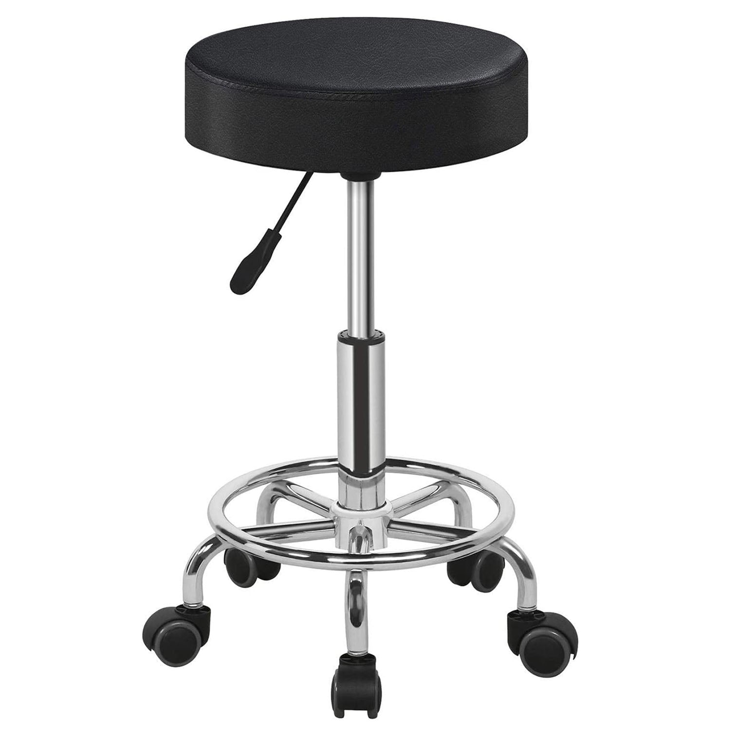 title:Round Bar Stool Height Adjustable Salon Stools Leather Swivel Rolling Chair with Casters 275LBS Load Bearing for Kitchen Bar Dining Office;color:Black