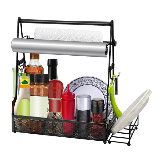 title:Utensil Caddy Metal Grill Caddy with Paper Towel Holders Utensil Holder;color:not applicable