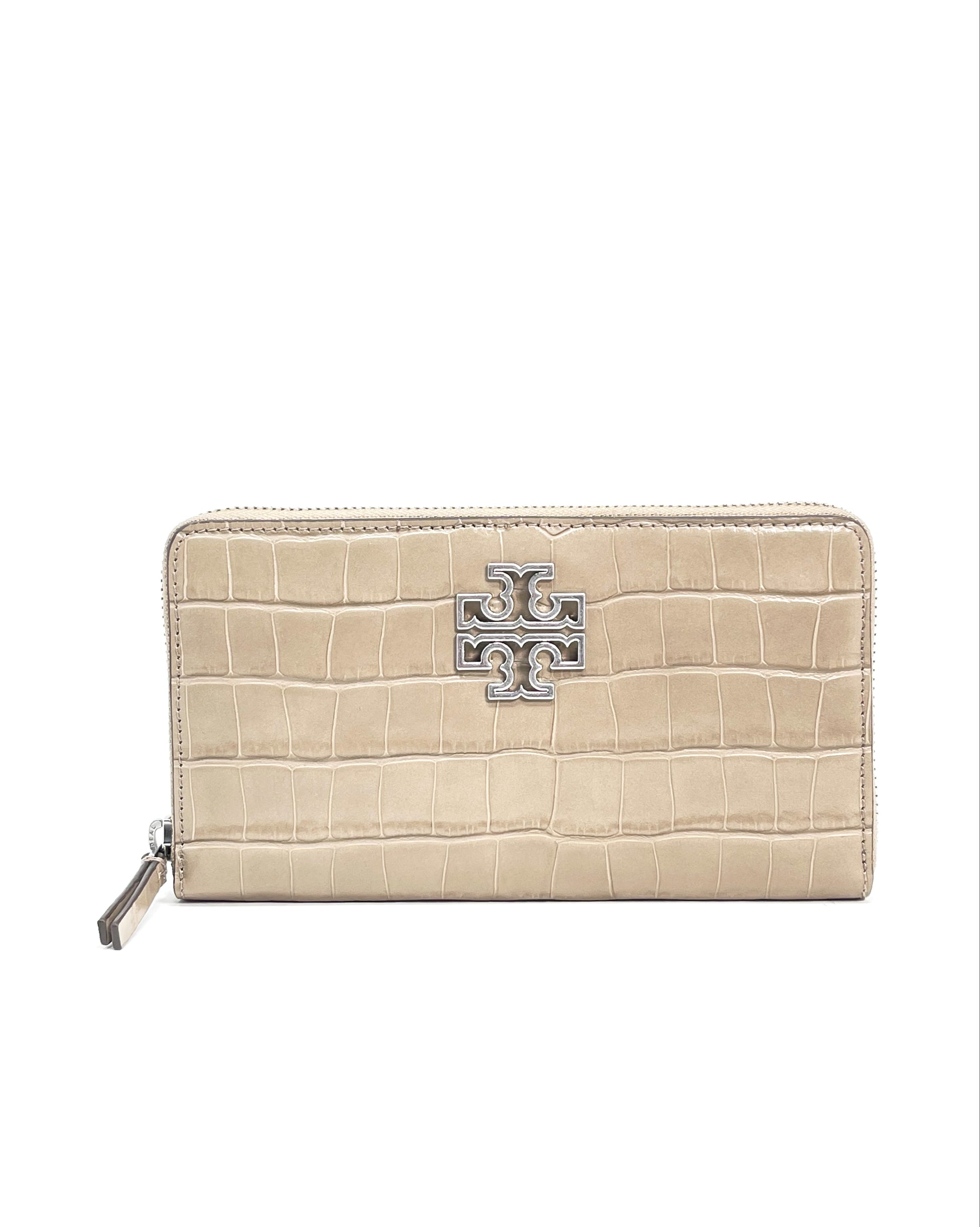 title:Tory Burch Elk Britten Croc Zip Continental Wallet;color:Elk