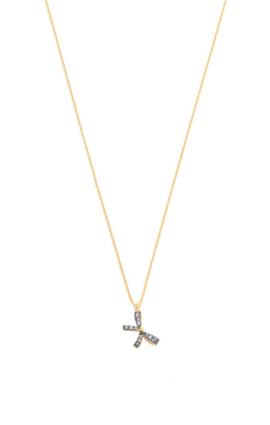 title:Pave CZ Dainty Bow Necklace;color:Blue