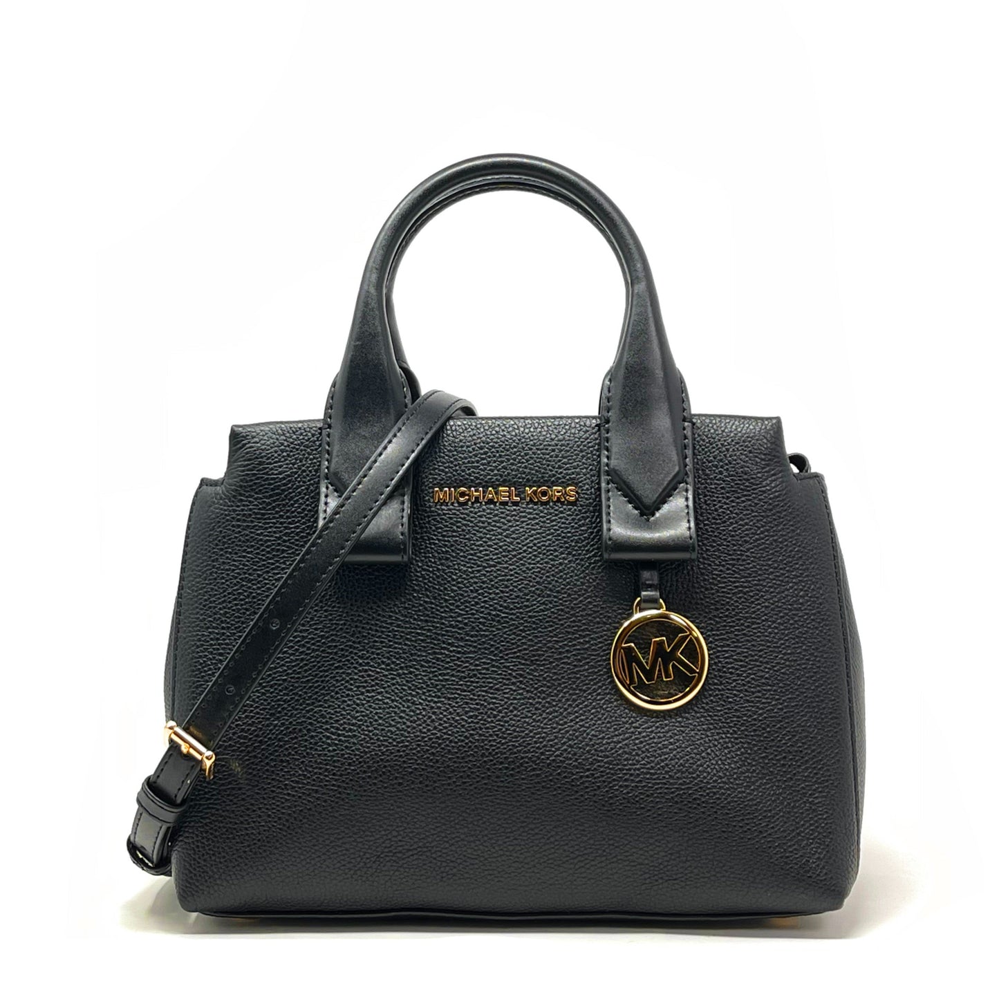 title:Michael Kors Women's Black Rollins Small Pebbled Leather Satchel;color:Black