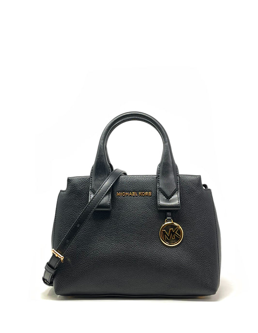 title:Michael Kors Women's Black Rollins Small Pebbled Leather Satchel;color:Black