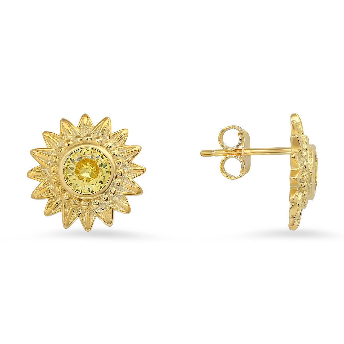 title:Sterling Silver Vintage CZ Flower Stud Earrings;color:Gold