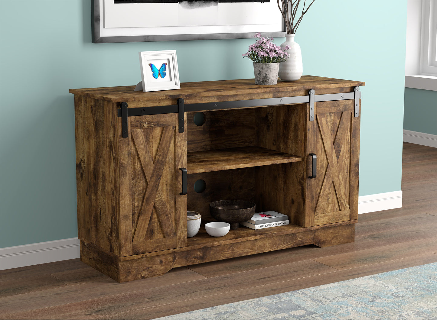 Safdie & Co. Tv Stand 48L Brown Reclaimed Wood 2 Sliding Doors 3 Shelves