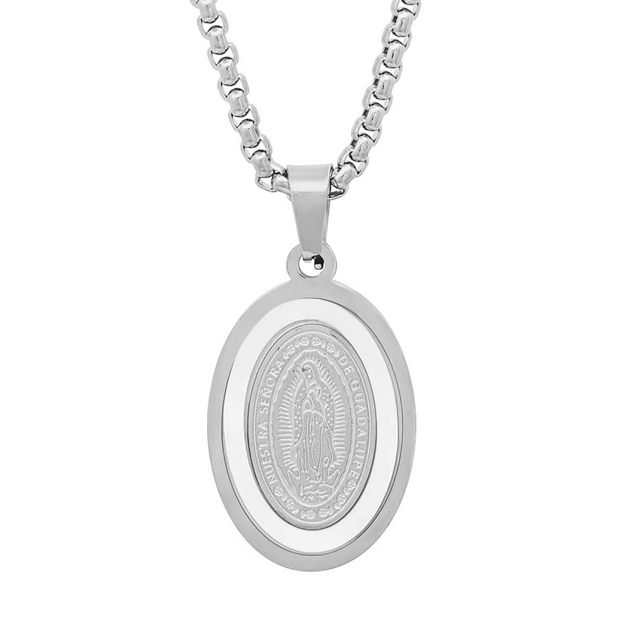 Stainless Steel & Mother Of Pearl Lady Of Guadalupe Pendant