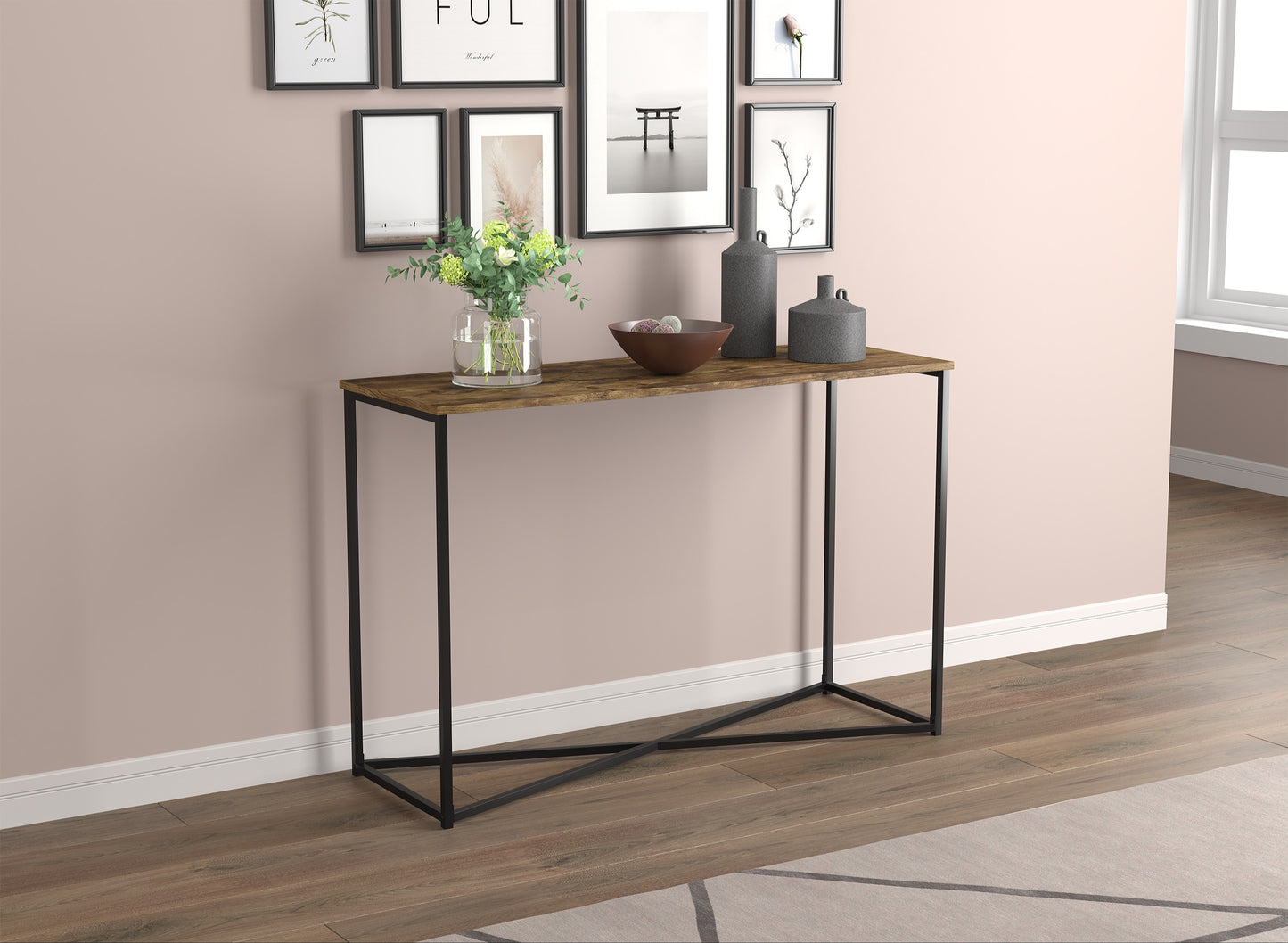 Safdie & Co. Console Table 44" Brown Reclaimed Wood Black X Metal, Entryway or Sofa Table for Living Room