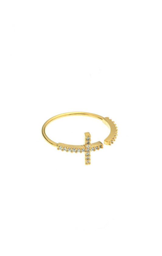 title:CZ Cross Open Ring;color:Gold