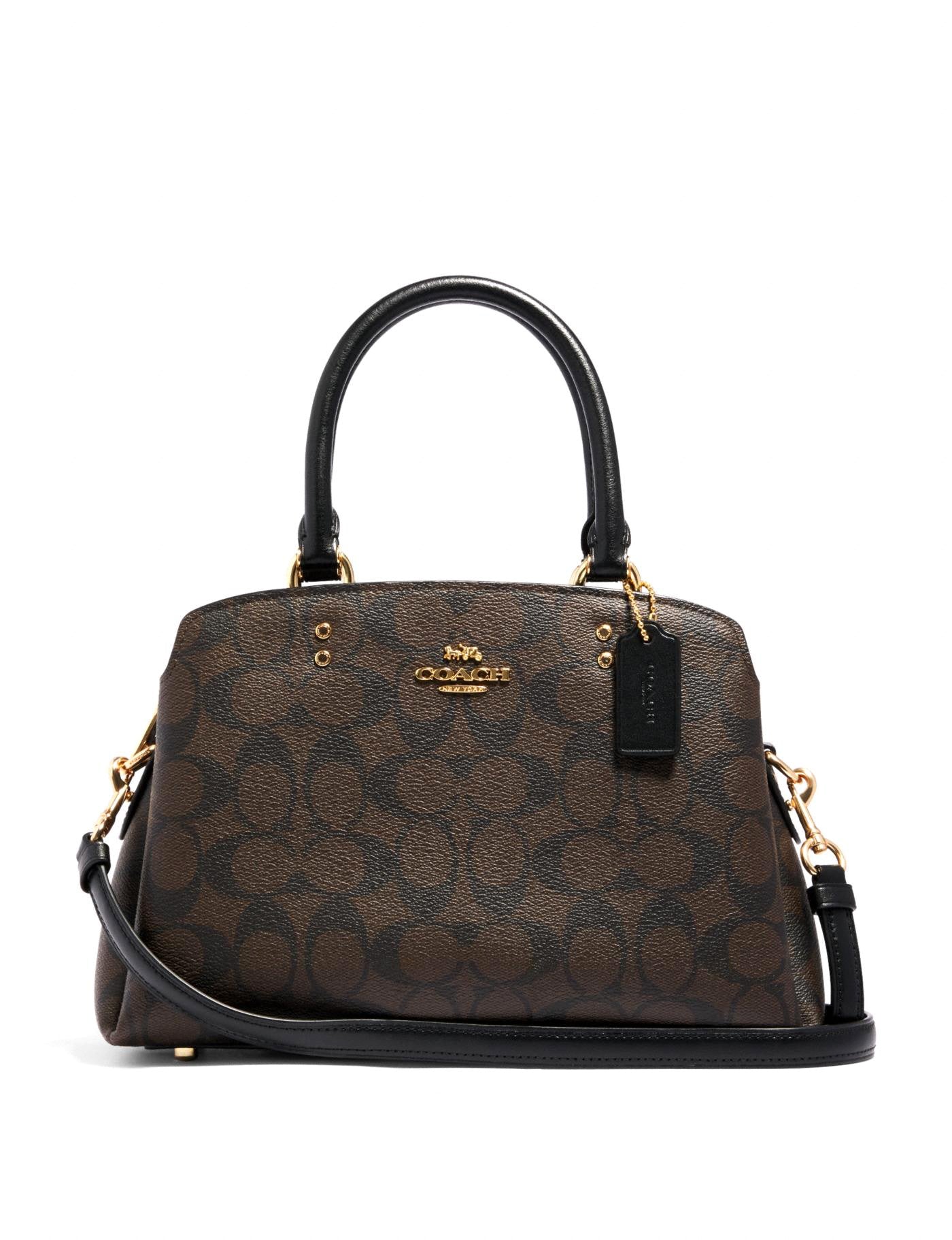 title:Coach Women's Brown & Black Mini Lillie Carryall In Signature Canvas;color:Brown / Black