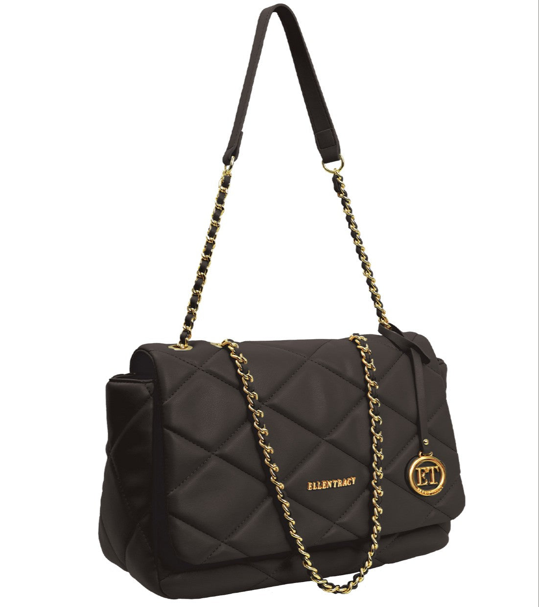 title:Ellen Tracy Smooth Diamond Quilted Shoulder Bag ETH2181-001-BK;color:001-BLACK