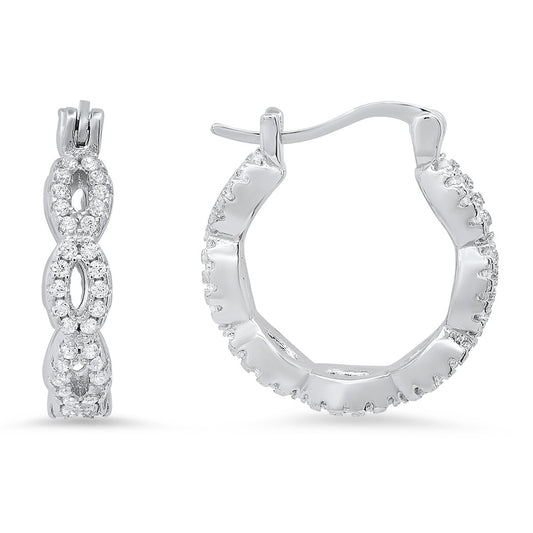 title:Sterling Silver Swirl CZ Hoop Earrings;color:not applicable