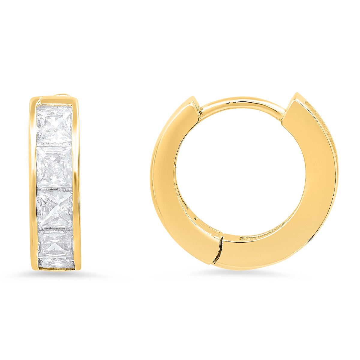 title:14k Yellow Gold Over Silver Petite Princess-cut Huggy Hoop Earrings;color:not applicable