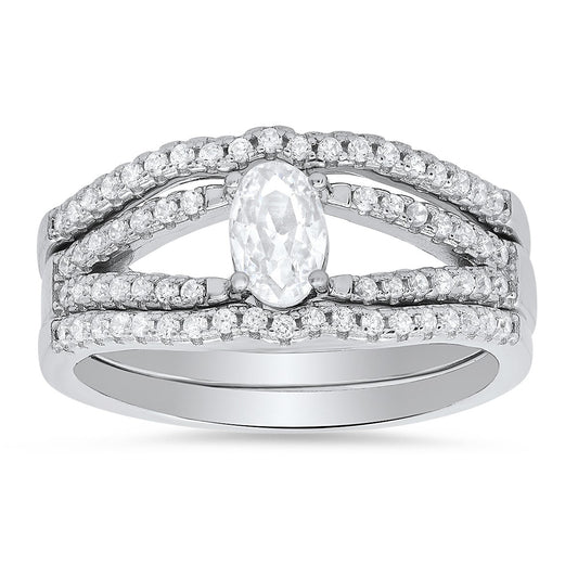 Sterling Silver Oval CZ 3pc Stackable Ring Set