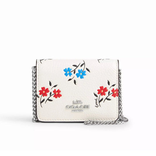 title:Coach Women's Mini Wallet On A Chain With Floral Print;color:Chalk Multi