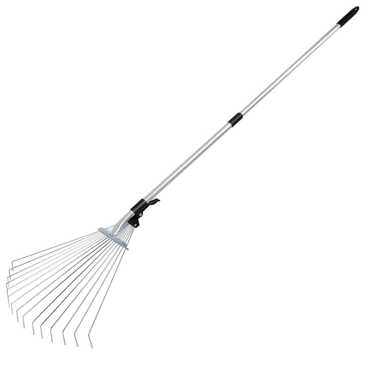 title:63in Adjustable Garden Leaf Rake 15 Teeth Expanding Stainless Steel Rake For Quick Clean Lawn Yard Garden w/ 7-21inch Teeth Width Folding Head;color:not applicable