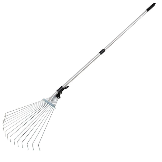 title:63in Adjustable Garden Leaf Rake 15 Teeth Expanding Stainless Steel Rake For Quick Clean Lawn Yard Garden w/ 7-21inch Teeth Width Folding Head;color:not applicable