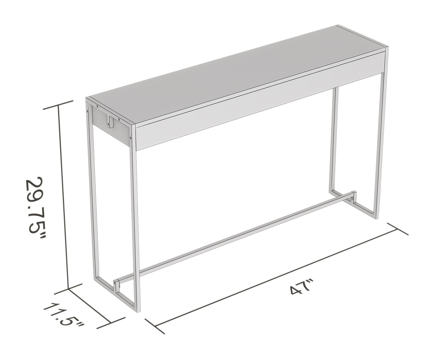 Safdie & Co. Console Table 47" Dark Cement Black Metal, Entryway or Sofa Table for Living Room