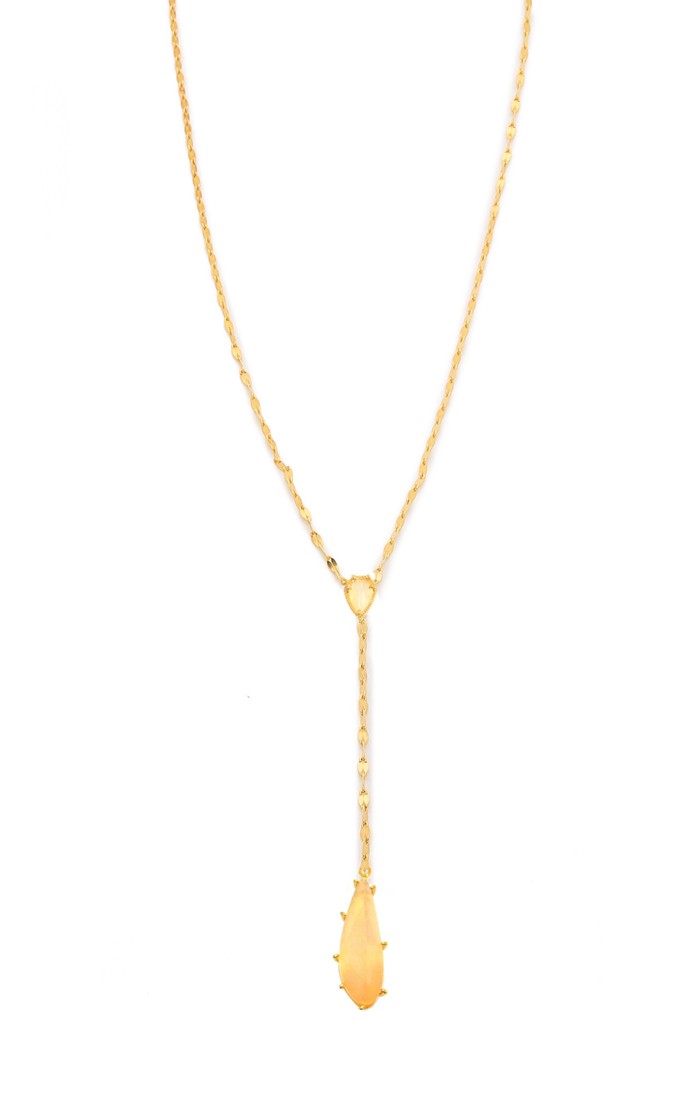 title:Y Necklace with Tear Shaped Drop;color:Gold/Cat's Eye