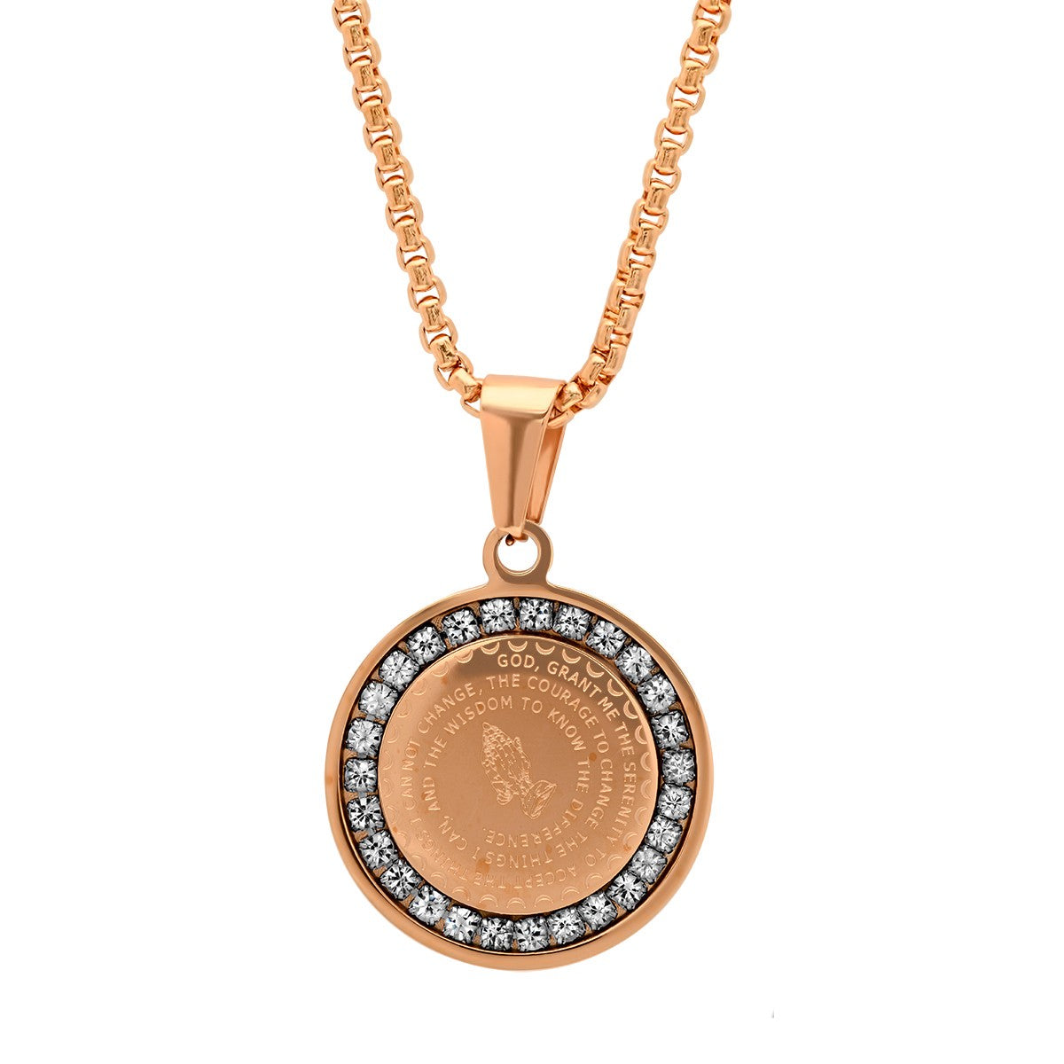 Serenity Prayer Round Pendant With Simulated Diamonds