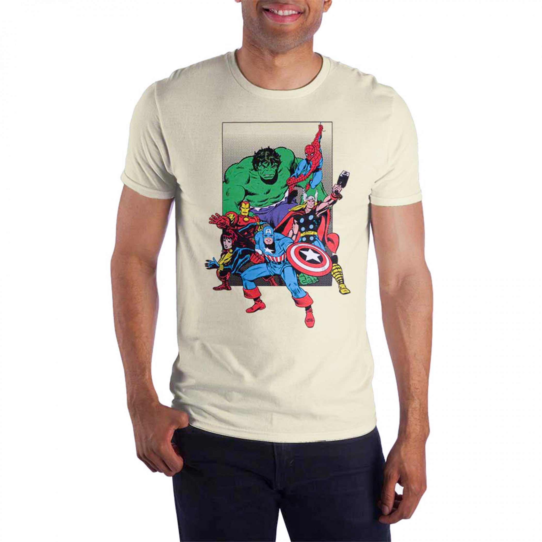 title:Marvel Comics The Avengers Group Stance T-Shirt;color:Beige
