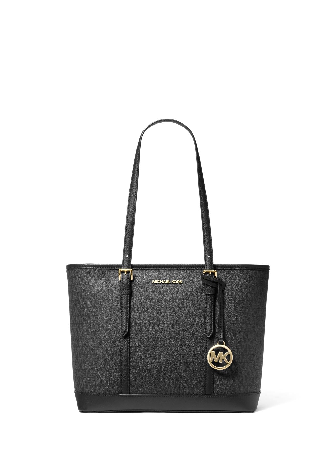 title:Michael Kors Jet Set Travel Small Logo Top-Zip Tote Bag;color:Black