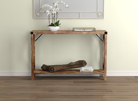 Safdie & Co. Console Table 46" Brown Reclaimed Wood 1 Shelf Metal Sides, Entryway or Sofa Table for Living Room