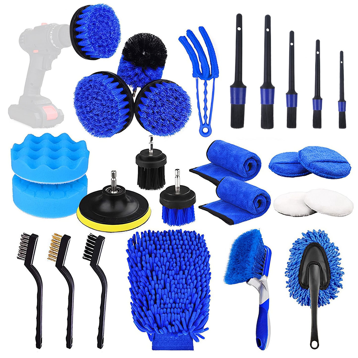 title:26Pcs Car Detailing Brush Kit Exterior Interior Car Cleaning Set Drill Brush Set Car Buffing Sponge Pads Kit for Cleaning Automobile Interior Exterior;color:Multi