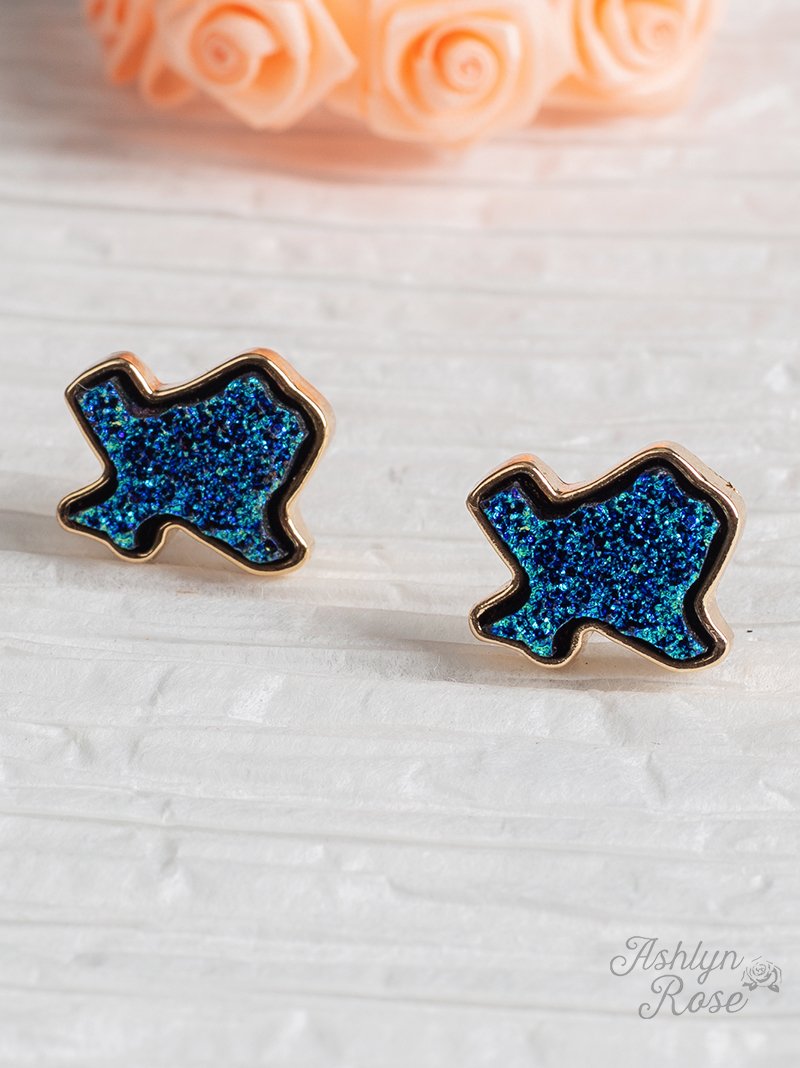 Texas On My Mind Druzy Stud Earrings, Blue - Ruumur