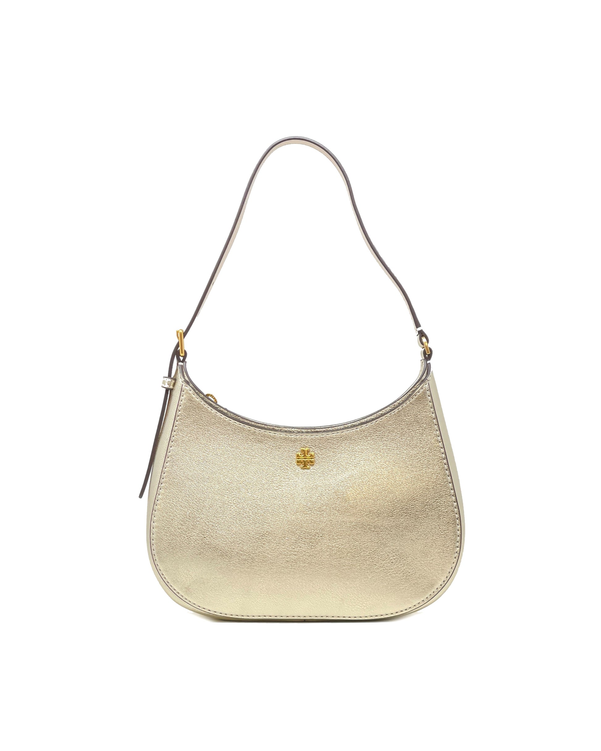 title:Tory Burch White Gold Emerson Metallic Zip Shoulder Bag;color:White Gold