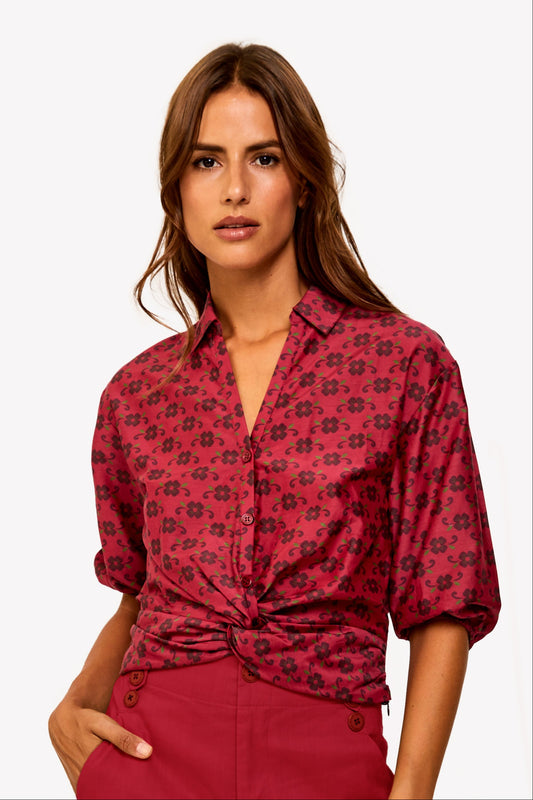 LOULOU DAMOUR Women's Paola Front Twisted Nod Shirt