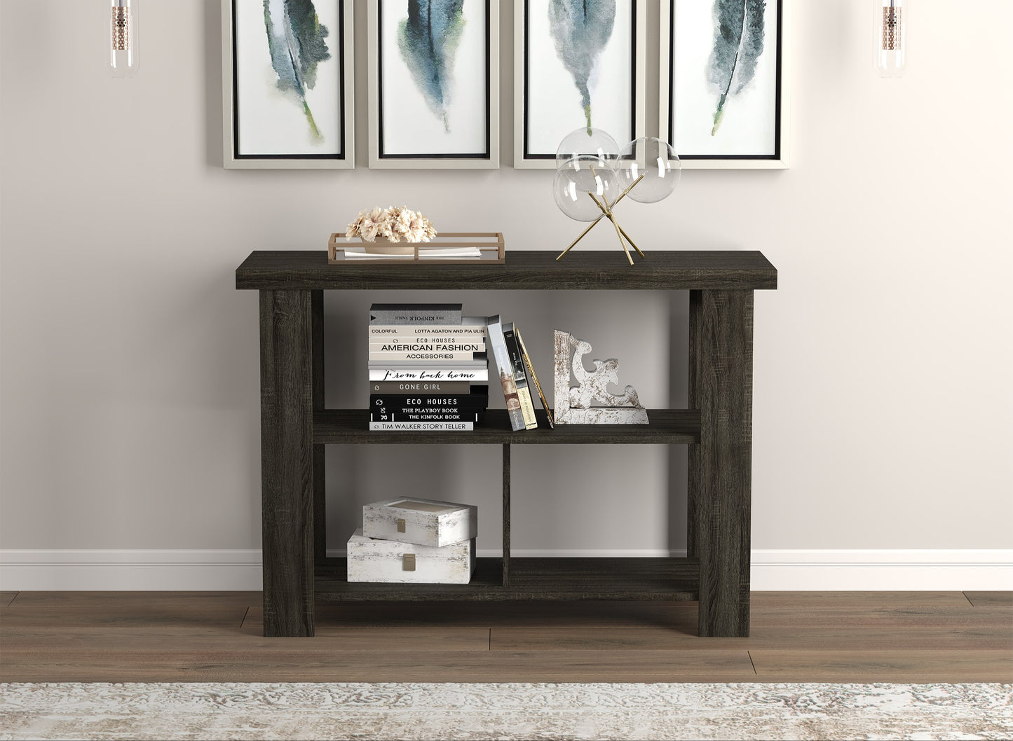 Safdie & Co. Console Table 41.25" Dark Grey 3 Shelves, Entryway or Sofa Table for Living Room