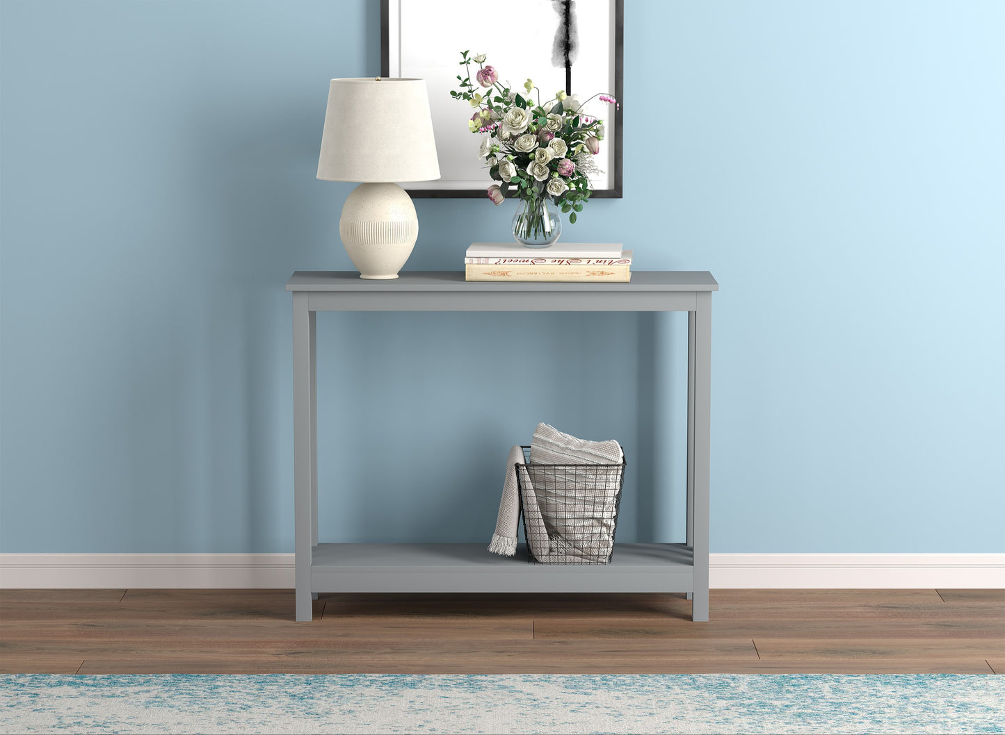 Safdie & Co. Console Table 39" Light Grey 1 Shelf, Entryway or Sofa Table for Living Room